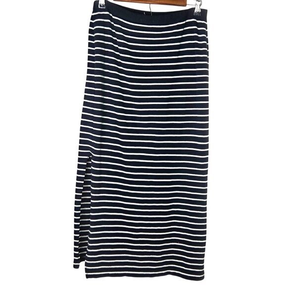 Gap Womens Striped Maxi Skirt M Cotton Black & White High Side Slits - Picture 3 of 7